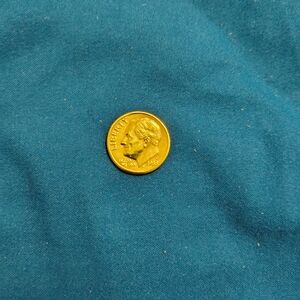 Teal Fabric with Gold Coin